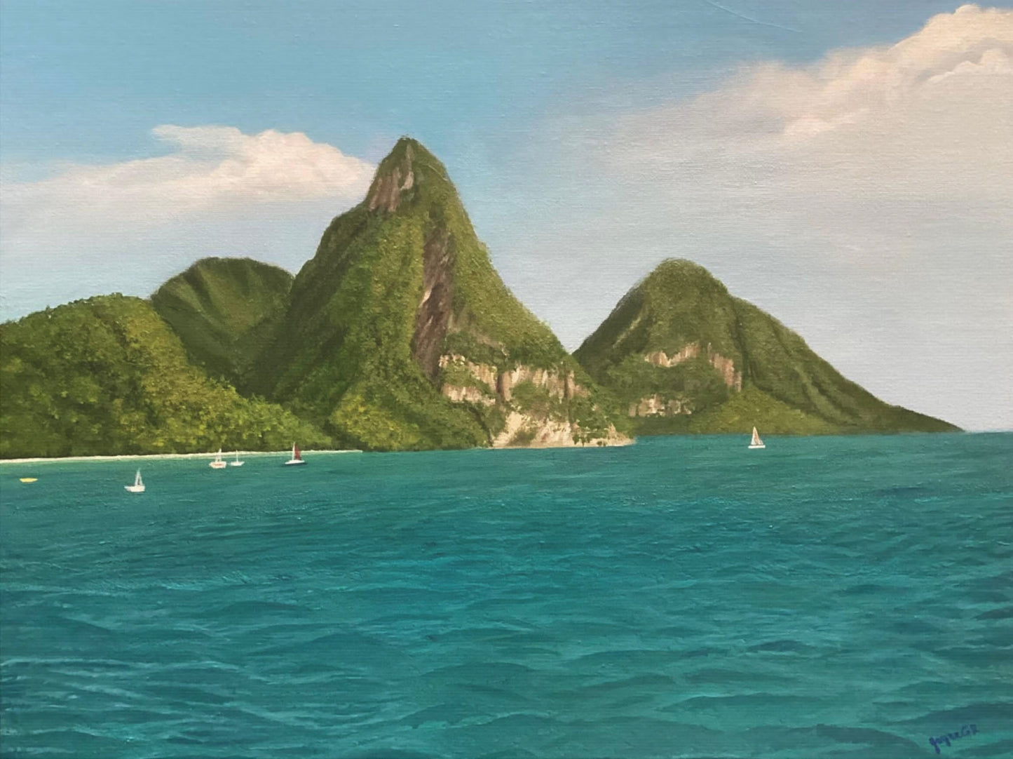 The Pitons. Painting Print on canvas.