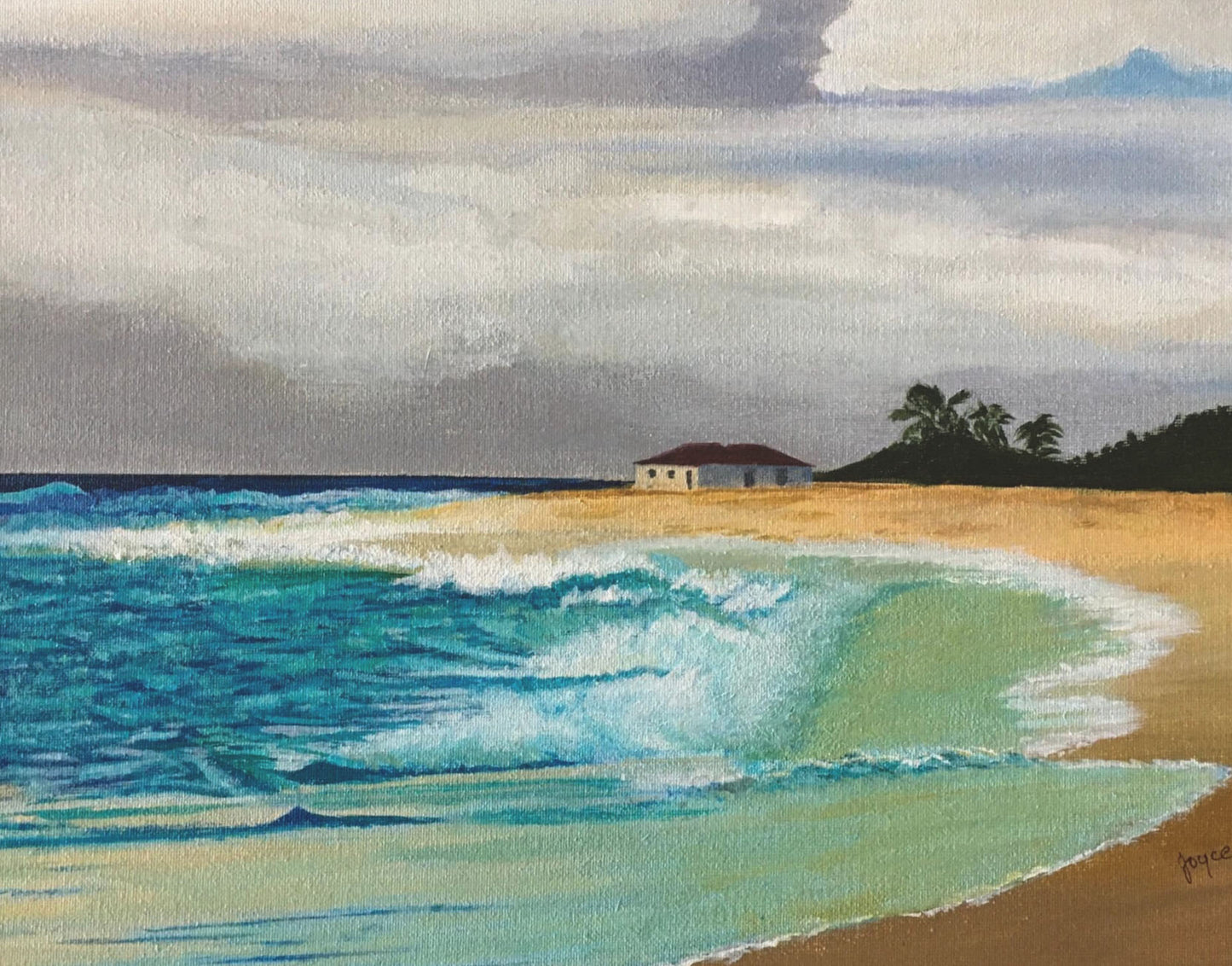 Isolated Beach House.   Painting Print on Canvas.
