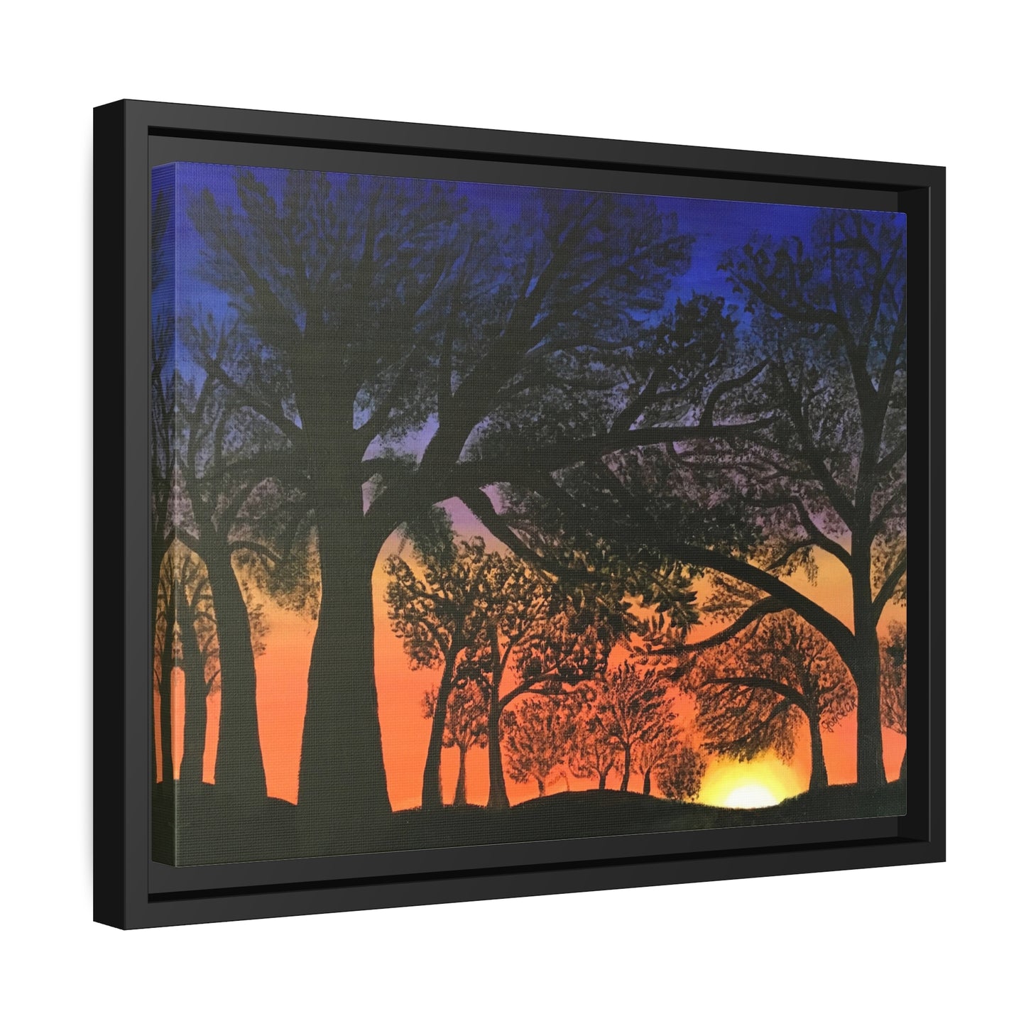 fiery Sunset.  Painting Print on Matte Canvas, Black Frame