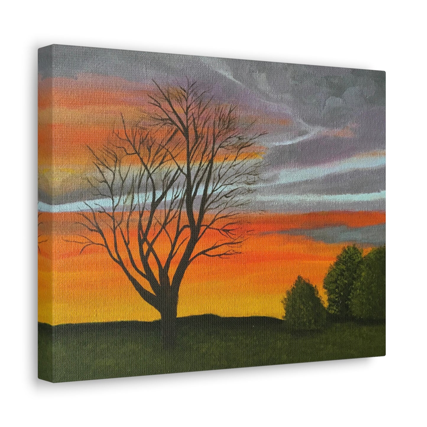 A Winter Sunset.  Painting Print on Canvas .