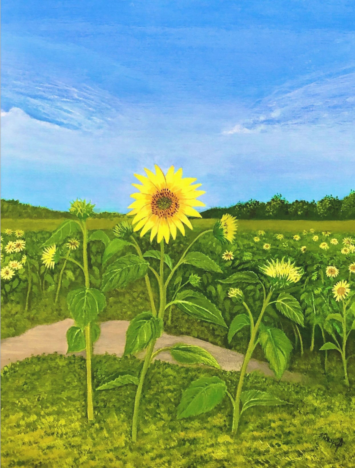 The Resilient Sunflower. Painting Print on canvas
